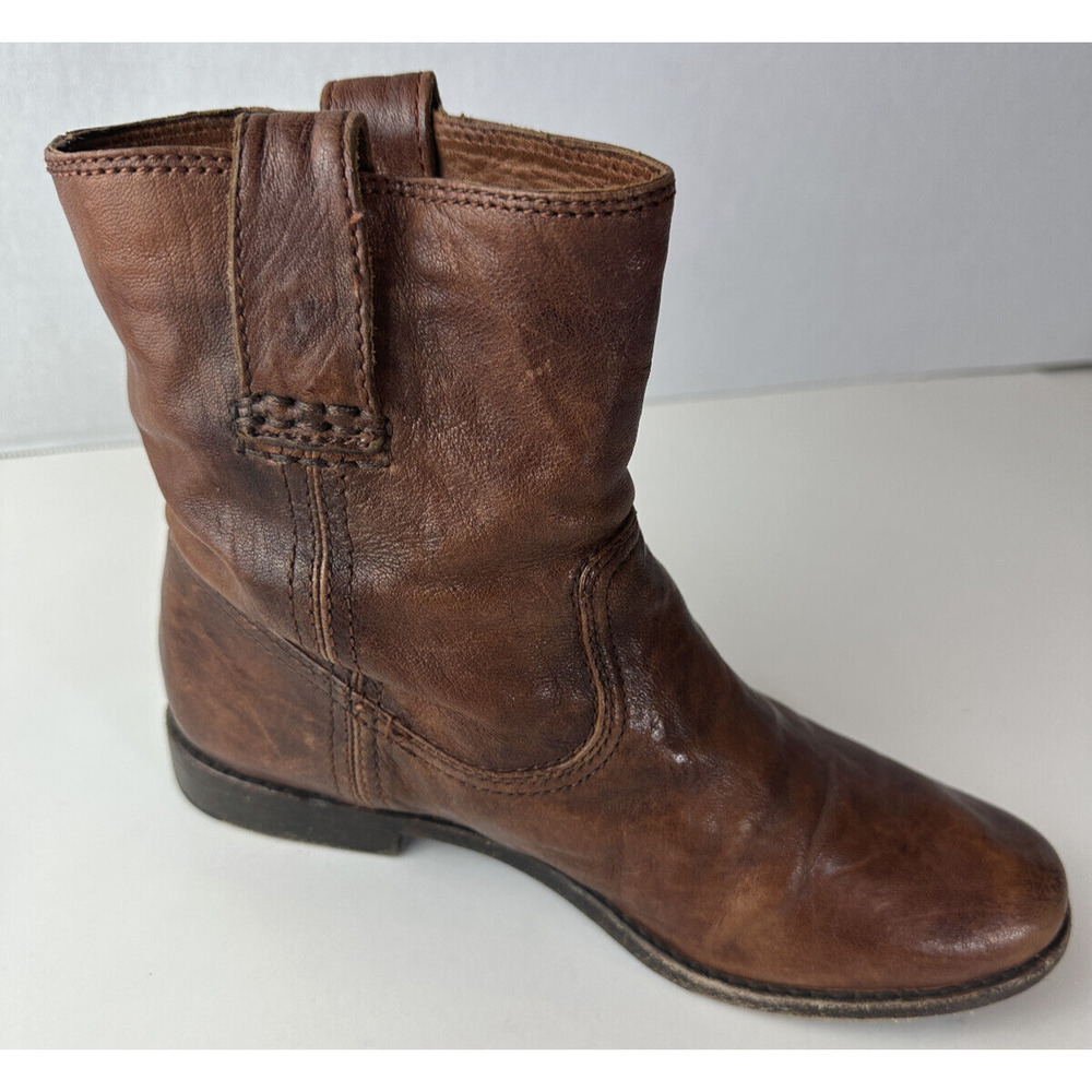 Frye Anna Shortie Leather Pull On Ankle Boots Camel Brown Size 6.5 M 3471055 - Picture 4 of 16